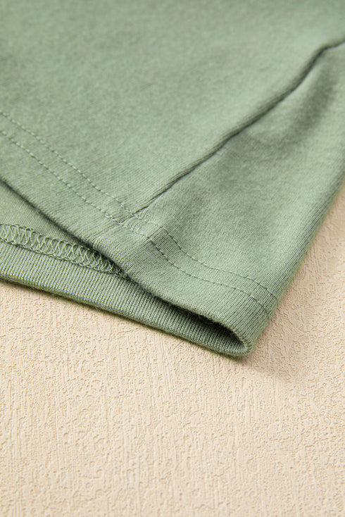 Raglan Long Sleeve Exposed Seam Detail Relaxed Fit Crew Neck Top